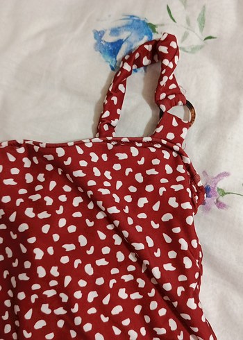 Puantiyeli Fırfırlı Kırmızı Bohem Mayo - Görsel 2