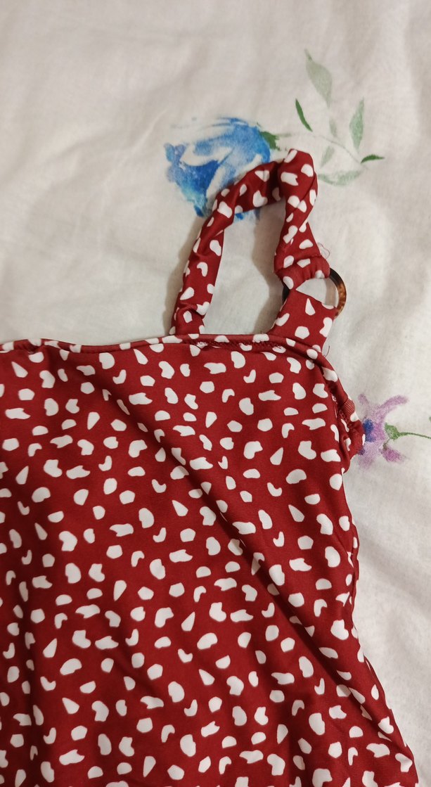 Puantiyeli Fırfırlı Kırmızı Bohem Mayo - Görsel 2