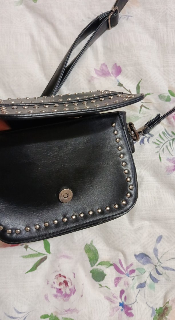 Tokalı Siyah Deri Kadın Çanta - Görsel 5