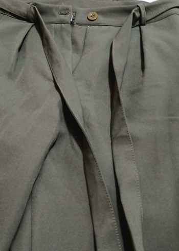 Kadın Kemerli Haki Kumaş Pantolon - Görsel 3