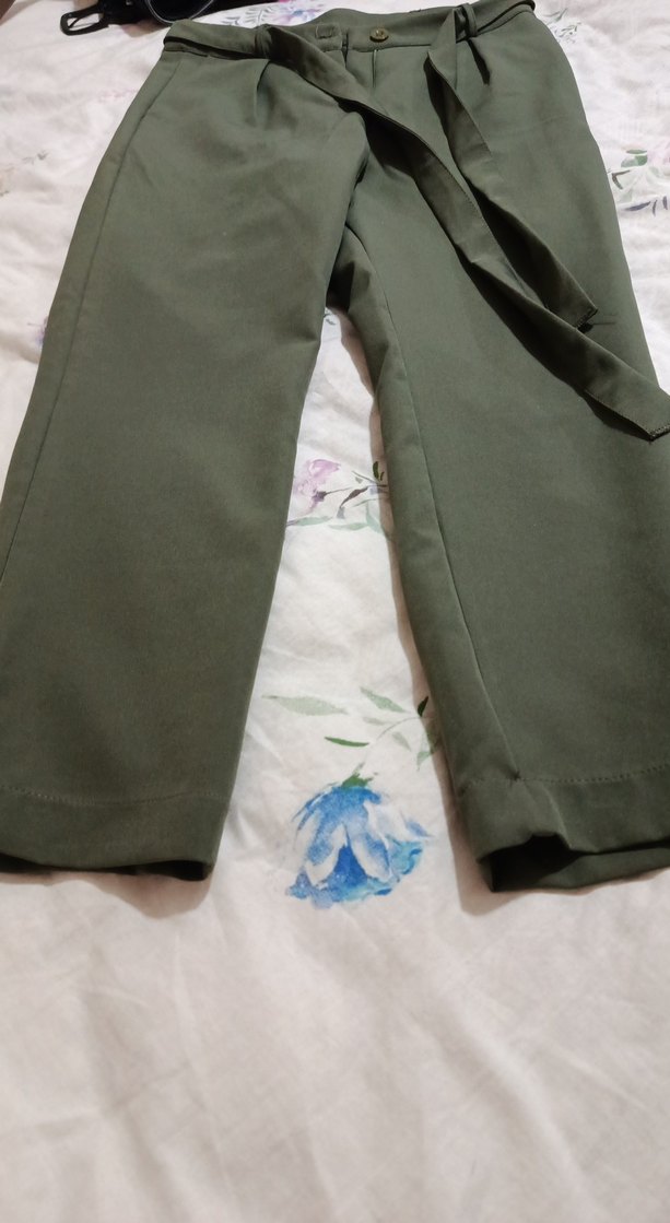 Kadın Kemerli Haki Kumaş Pantolon - Görsel 2