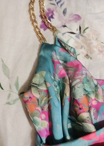 Bohem Çok Renkli Saten Kadın Elbise - Görsel 3