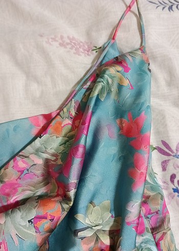 Bohem Çok Renkli Saten Kadın Elbise - Görsel 4