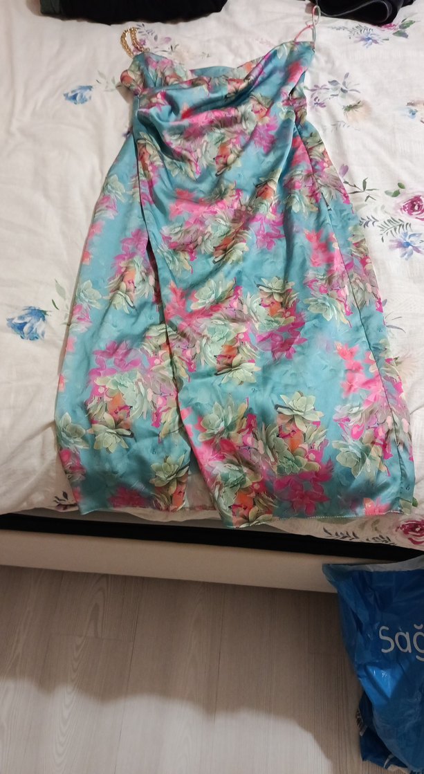 Bohem Çok Renkli Saten Kadın Elbise - Görsel 2