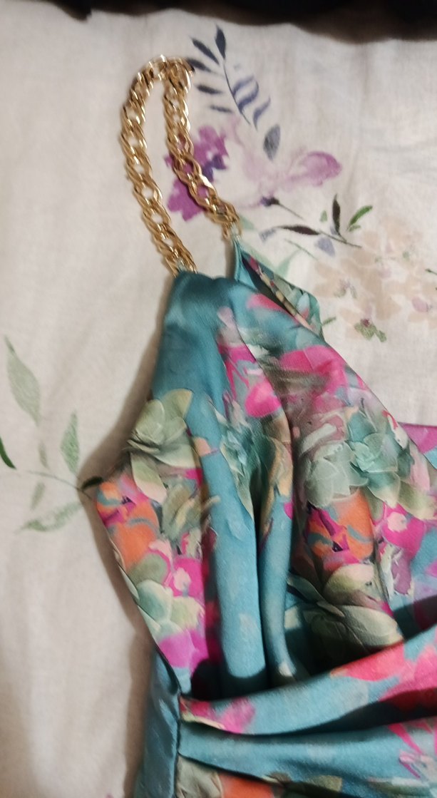 Bohem Çok Renkli Saten Kadın Elbise - Görsel 3