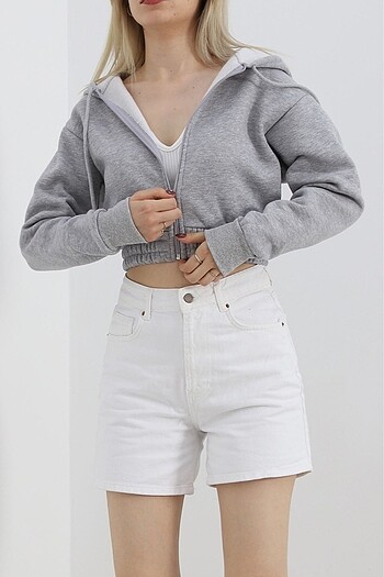 40 Beden gri Renk Şardonlu Crop Sweat Gri