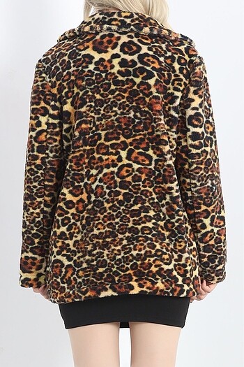 40 Beden Astarlı Peluş Ceket Leopar