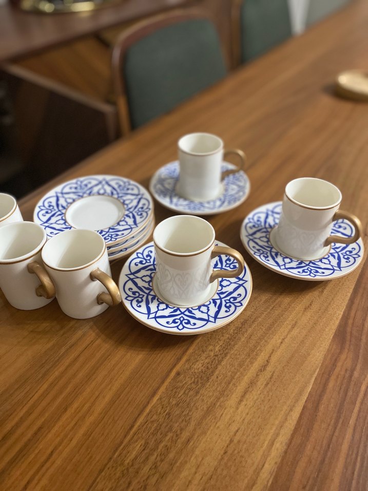 Mavi Desenli Seramik Fincan ve Tabak - Görsel 3