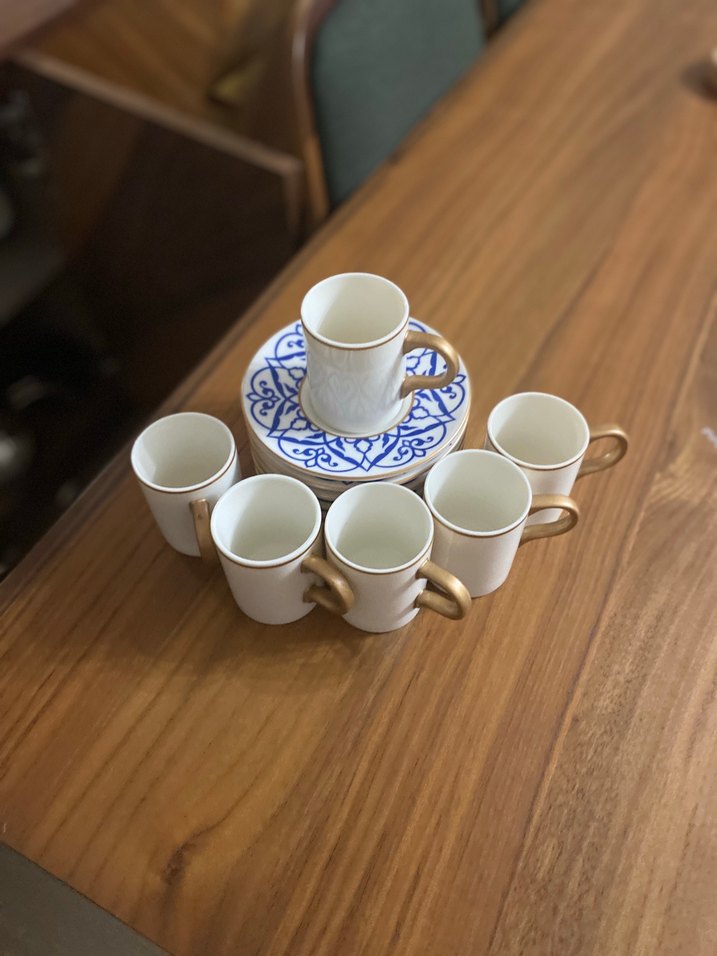 Mavi Desenli Seramik Fincan ve Tabak - Görsel 2