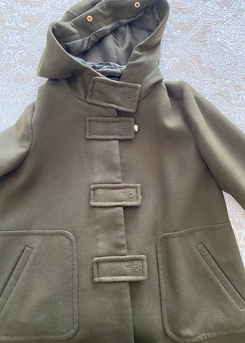 Düğmeli Kapüşonlu Haki Midi  Kaban - Görsel 3