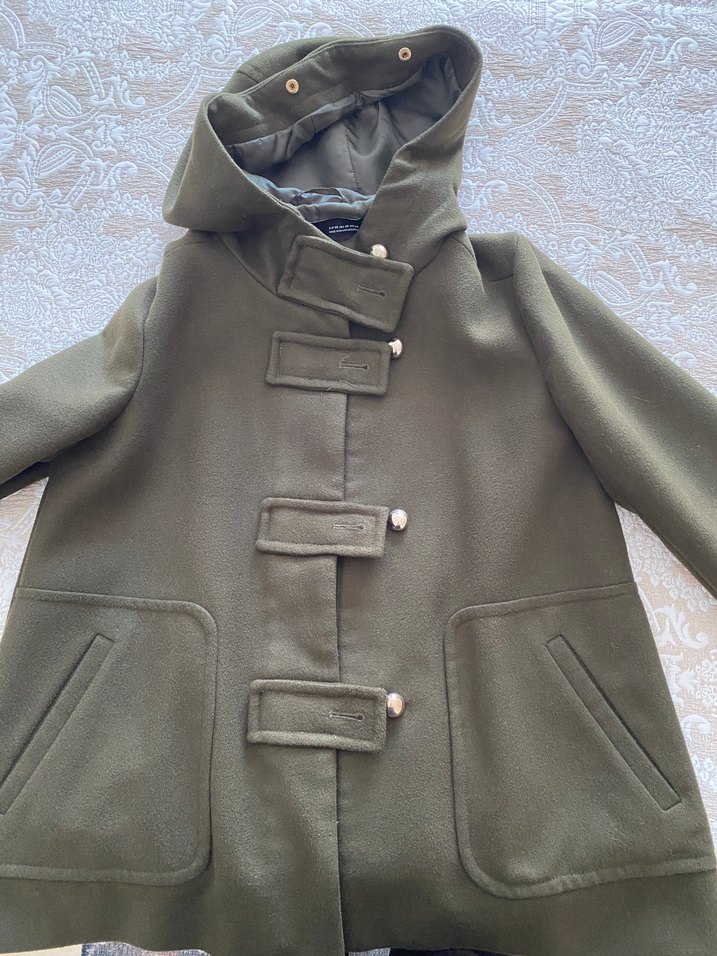 Düğmeli Kapüşonlu Haki Midi  Kaban - Görsel 2