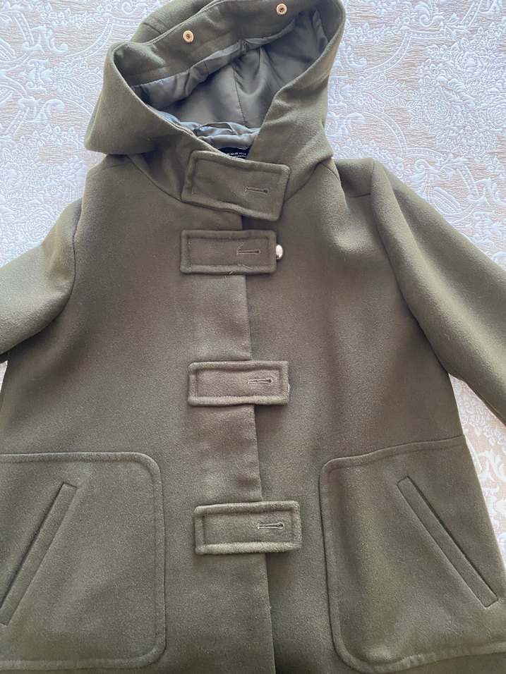 Düğmeli Kapüşonlu Haki Midi  Kaban - Görsel 3