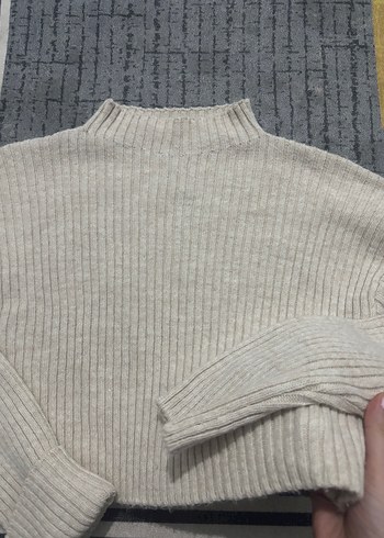 Gri Yüksek Yakalı Triko Kadın Kazak - Görsel 2