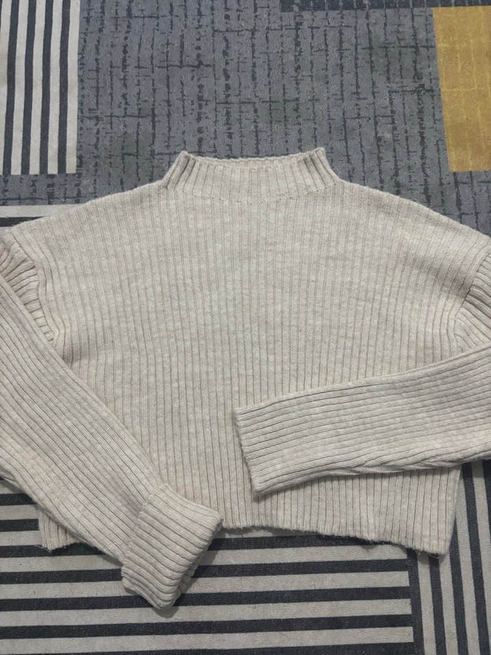 Gri Yüksek Yakalı Triko Kadın Kazak - Görsel 3