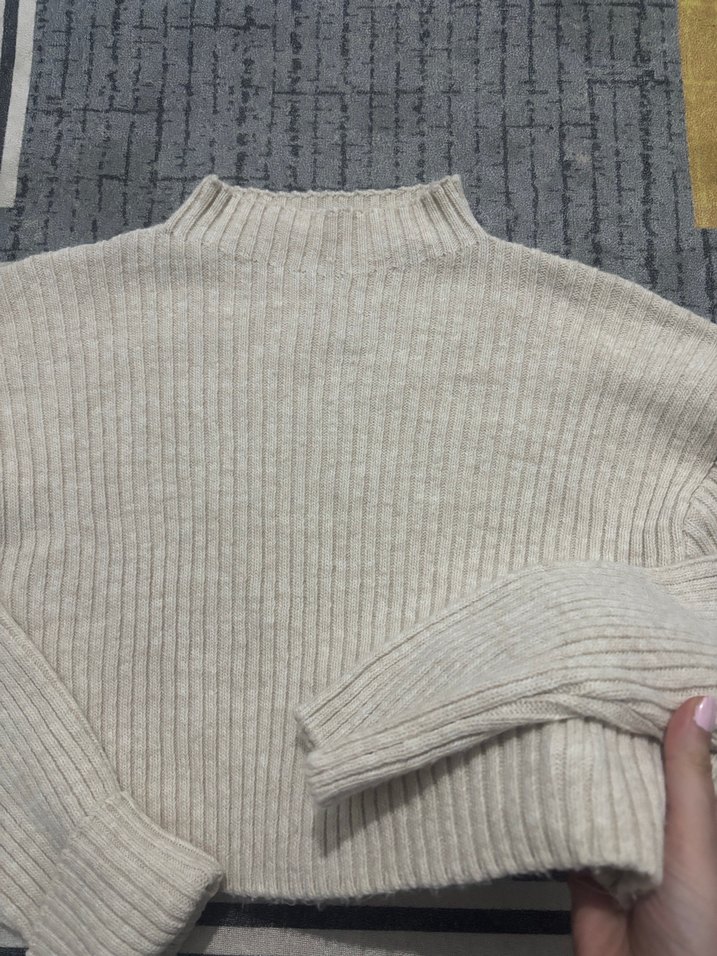 Gri Yüksek Yakalı Triko Kadın Kazak - Görsel 2