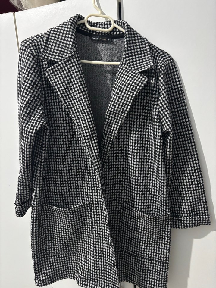 Siyah Ekose Midi Kadın Kaban - Görsel 3