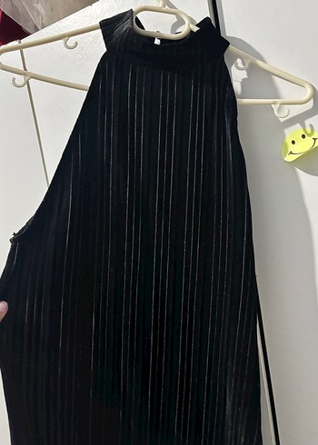 Siyah Pilili Yüksek Yakalı Midi Elbise - Görsel 5