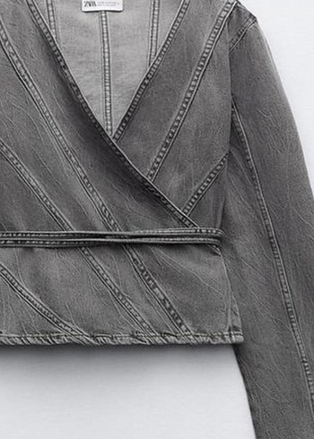 Kadın Gri Kemerli Denim Ceket bluz - Görsel 2