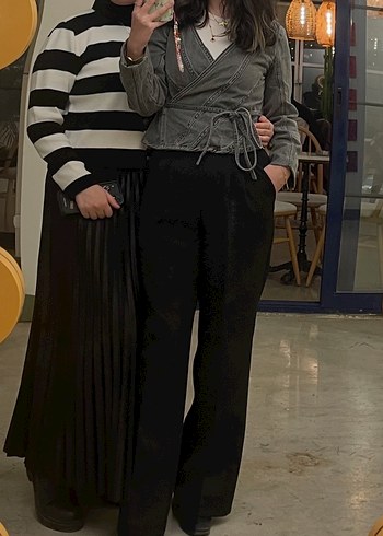 Kadın Gri Kemerli Denim Ceket bluz - Görsel 3