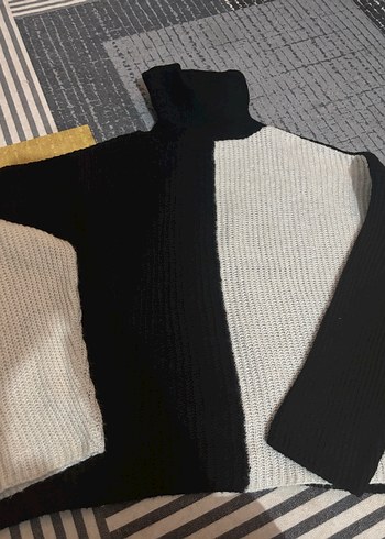 Gri Siyah Boğazlı Örgü Salaş Kadın Kazak - Görsel 4