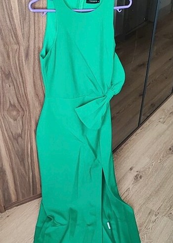 Yeşil Drapeli Uzun Kadın Abiye Elbise - Görsel 3