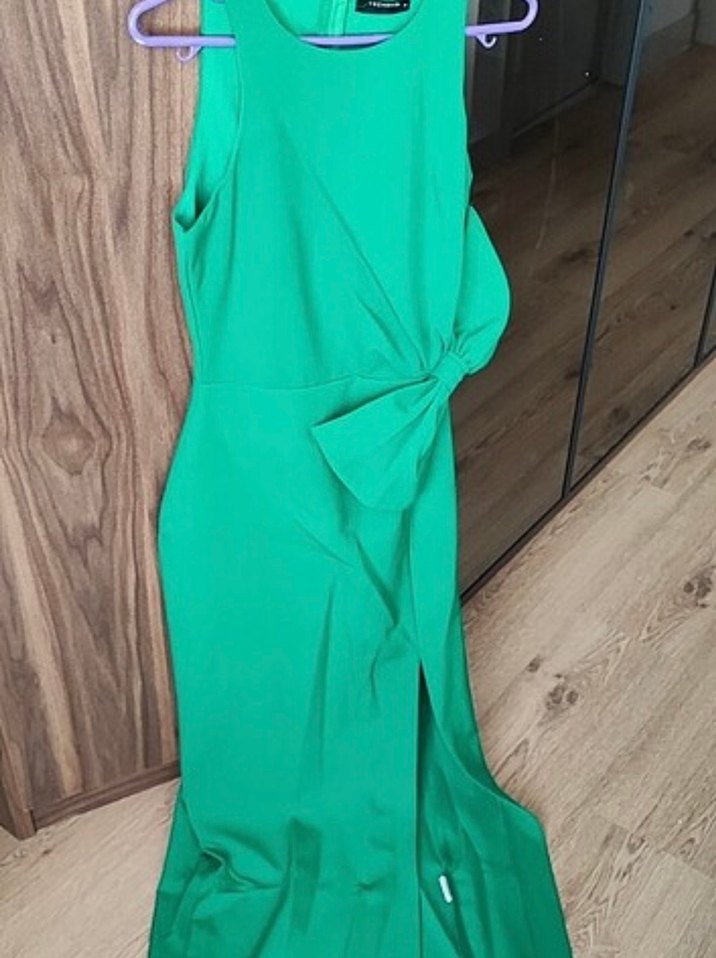 Yeşil Drapeli Uzun Kadın Abiye Elbise - Görsel 3