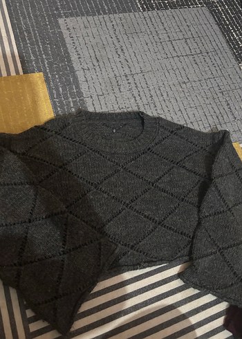 Gri Örgü crop Kadın Kazak - Görsel 3