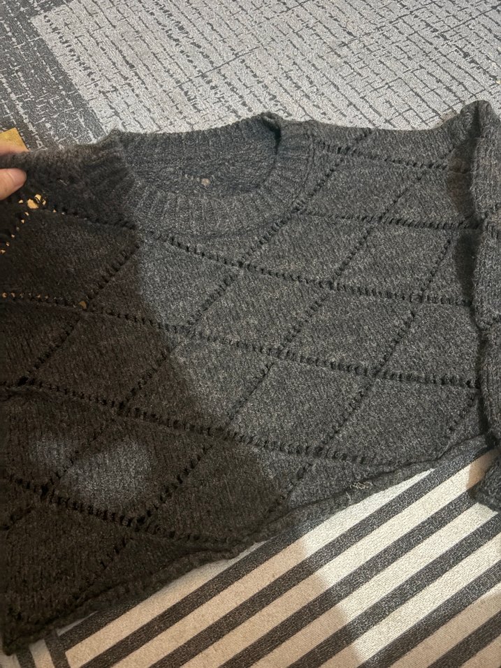 Gri Örgü crop Kadın Kazak - Görsel 2