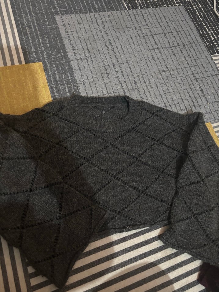 Gri Örgü crop Kadın Kazak - Görsel 3