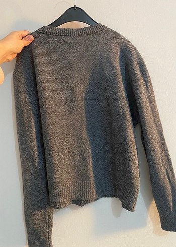 Gri Düğmeli Kadın Hırka - Görsel 4