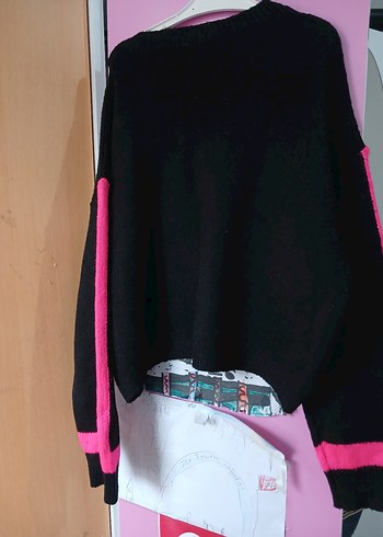 Pembe Detaylı Rahat Kadın Triko Kazak - Görsel 2