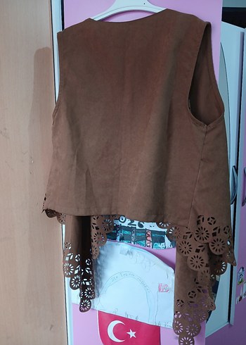 Kahverengi Süet Dantel Detaylı Bohem Yelek - Görsel 2