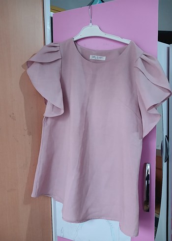 Pembe Kısa Kollu Kadın Bluz - Görsel 2