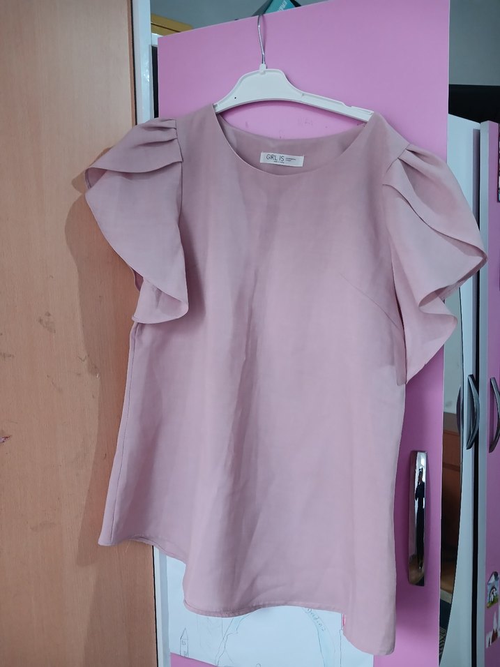 Pembe Kısa Kollu Kadın Bluz - Görsel 2