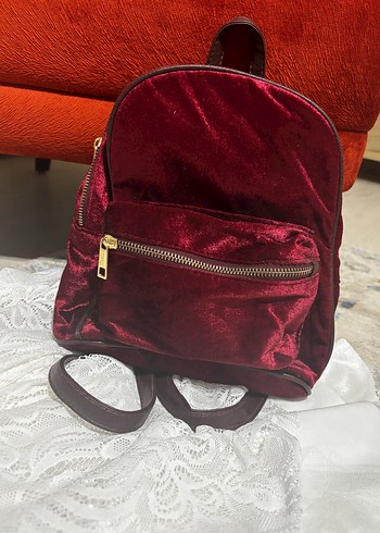 Bordo Süet Fermuarlı Sırt Çantası