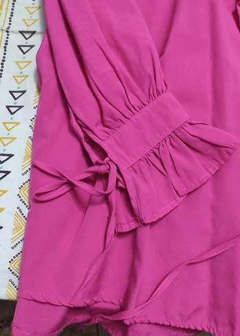 Pembe, Fırfırlı, Uzun Kollu Hamile Bluzu - Görsel 3