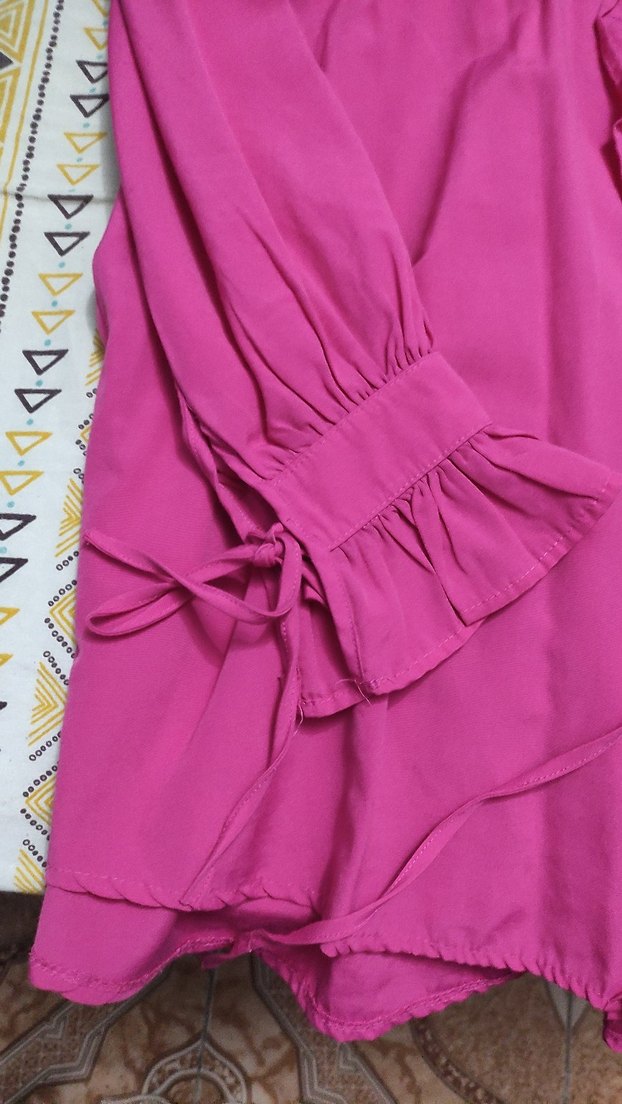 Pembe, Fırfırlı, Uzun Kollu Hamile Bluzu - Görsel 3