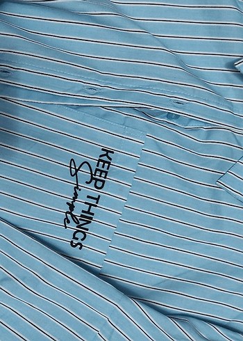Mavi Çizgili Pamuklu Kadın Gömlek - Görsel 4