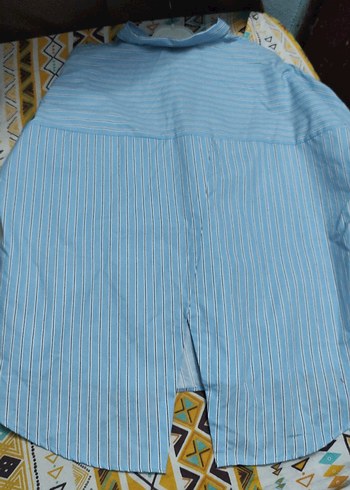 Mavi Çizgili Pamuklu Kadın Gömlek - Görsel 5
