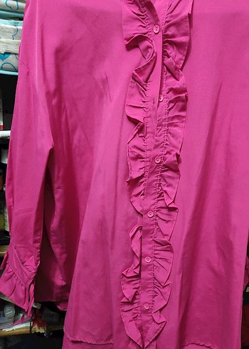 Pembe Uzun Kollu Fırfırlı Bluz - Görsel 6