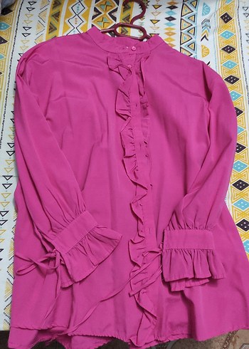 Pembe Uzun Kollu Fırfırlı Bluz - Görsel 2