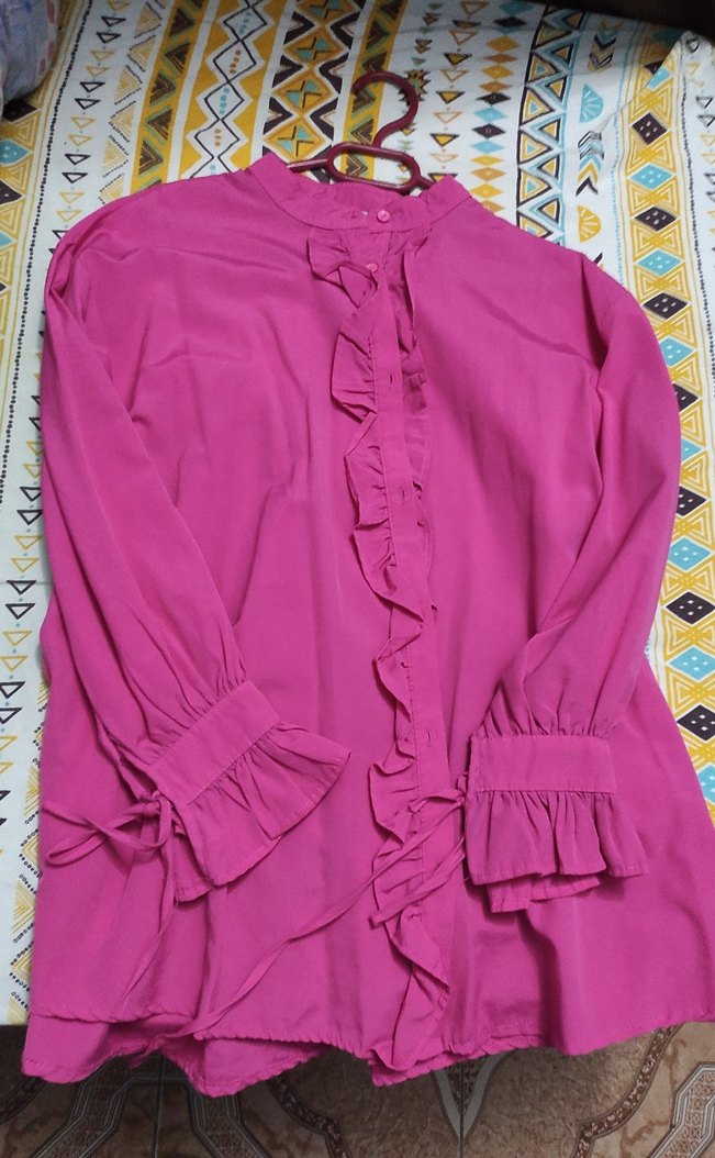 Pembe Uzun Kollu Fırfırlı Bluz - Görsel 2