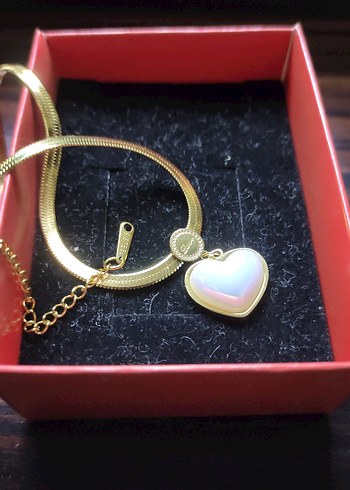 Çelik Altın Renkli kalpli Kadın Kolye - Görsel 2