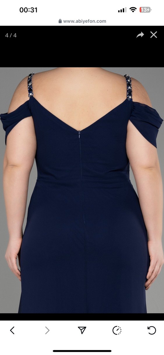 Lacivert 58 Beden İşlemeli Uzun Abiye Elbise - Görsel 4