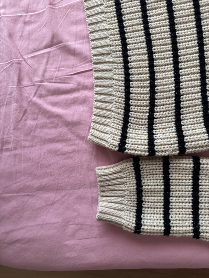 Beyaz Çizgili Triko Kadın Kazak - Görsel 5