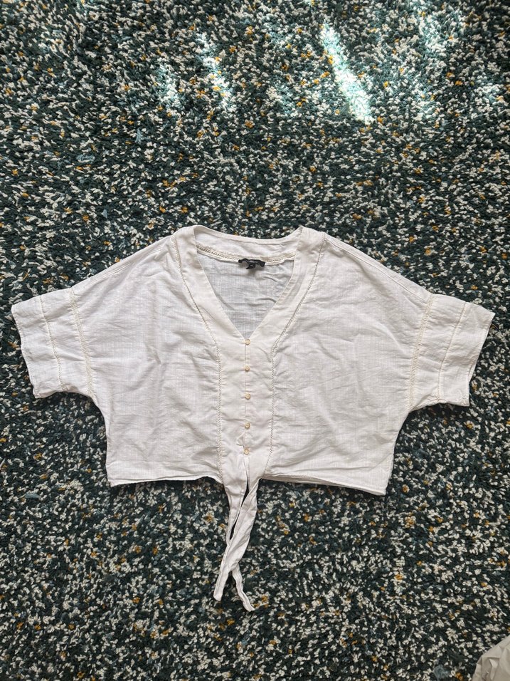 Pamuklu Beyaz Bohem Düğmeli Bluz - Görsel 2