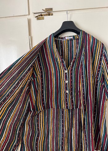 Vintage Bohem Çok Renkli Kadın Gömlek - Görsel 3