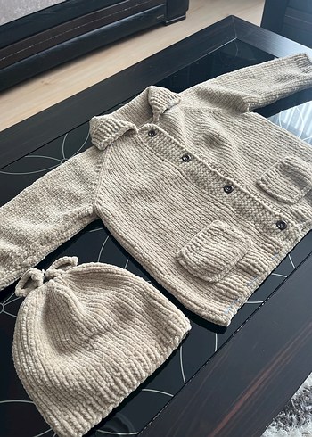 Çocuk Örgü Kadife Hırka ve Şapka Seti Sıfır - Görsel 9
