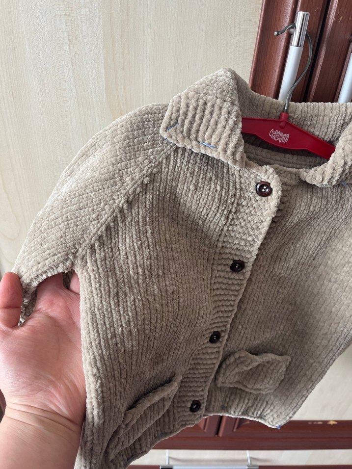 Çocuk Örgü Kadife Hırka ve Şapka Seti Sıfır - Görsel 3