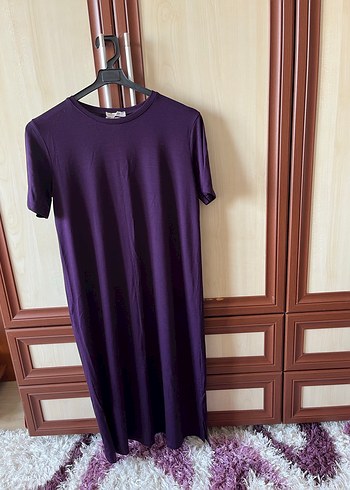Mor Midi Kadın Elbise, Kısa Kollu - Görsel 5